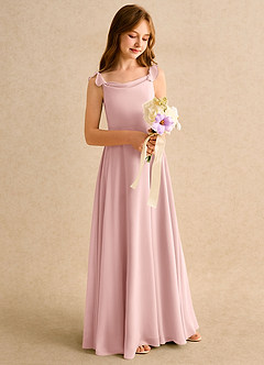 Azazie Puppy Girls Formal Robe Demoiselle D'honneur Fillette Robe Trapèze en Mousseline de soie Plissée Rose Poudré image1