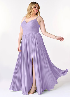 Azazie Vini Robes de demoiselle d'honneur Robe Trapèze en Mousseline de soie Col V plissé Lilas image10