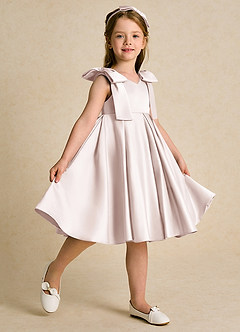Azazie Guppie vestidos de niña de las flores Vestido de Pétalo De Rosa de Satin Mate de Princesa con Plisado image5