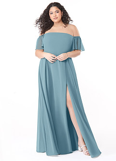 Azazie Sue Bridesmaid Dresses Moody Blue A-Line Off the Shoulder Chiffon Convertible Dress image11