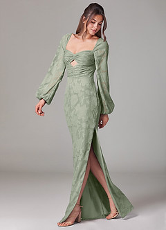 Azazie Lainie Bridesmaid Dresses Agave Sheath Long Sleeve Floral Burnout Dress image5