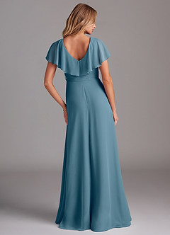 Azazie Lainey At-home Try On Dresses Dusty Blue A-Line with Pockets Chiffon Dress image7