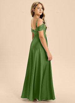 Azazie Rowena Junior Basil A-Line Bow Stretch Satin Dress image2