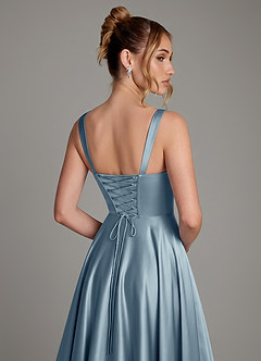 Azazie Azaria Robes de demoiselle d'honneur Robe Trapèze en Satin extensible Corset Bleu Poussiéreux image2