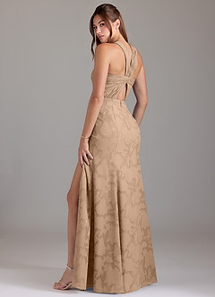 Azazie Rue Abiti da Damigella Abito A-Line in Burnout Floreale Plissettato Champagne image2