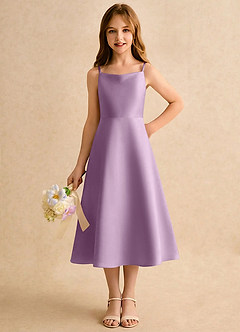 Azazie Jaella Girls Formal Flower Girl Dresses Wisteria A-Line Pleated Matte Satin Dress image5