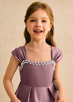 Azazie Yosemite Flower Girl Dresses Vintage Mauve Ball-Gown Sweetheart Neckline Matte Satin Dress image7