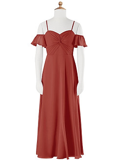 Azazie Juna Junior Robe Trapèze en Mousseline de soie Épaule décolletée Terracotta image6
