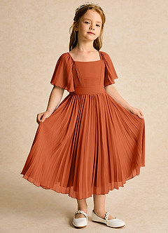 Azazie Gisele Flower Girl Dresses Burnt Orange A-Line Pleated Chiffon Dress image5