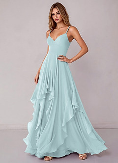 Azazie Zaina Brautjungfernkleider A-Linie Chiffon Kleid Nebel image5