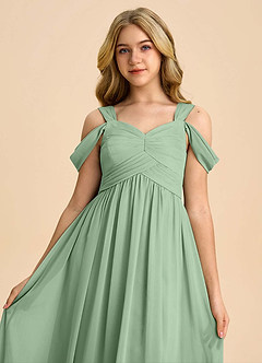 Azazie Lianne Junior Matcha A-Line Off the Shoulder Chiffon Dress image4