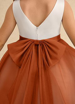 Azazie Rene Flower Girl Dresses Ivory Burnt Orange A-Line Bow Tulle Dress image7