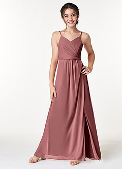 Azazie Luxy Junior Desert Rose Pleated Mesh Dress image3