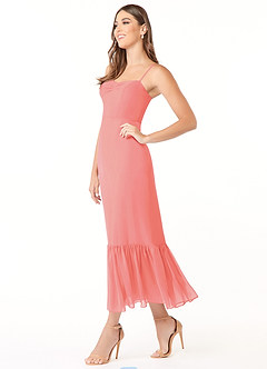 Azazie Justina Vestidos de damas de honor Vestido de Coral de Gasa de Corte en A con Escote de Corazón image3