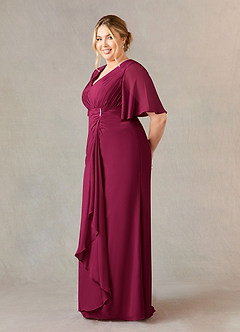 Azazie Carson vestidos de madre de la novia Vestido Borgoña de Gasa de Corte en A con Encaje de cuello en V image8