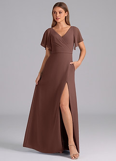 Azazie Ambrosia Bridesmaid Dresses Espresso A-Line Pleated Chiffon Dress image3