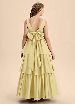 Azazie Meadowyn Junior Lemon Sorbet A-Line Bow Stretch Satin Dress image2