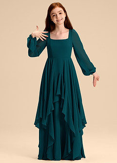 Azazie Clara Junior Pine A-Line Blouson Chiffon Dress image3