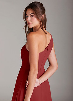 Azazie Brooke Bridesmaid Dresses Rust A-Line One Shoulder Chiffon Dress image2