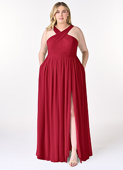 Azazie Elvira Bridesmaid Dresses Scarlet A-Line Pleated Chiffon Dress image7