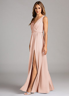Azazie Tanicia Bridesmaid Dresses Blushing Pink A-Line Pleated Stretch Satin Dress image5