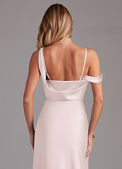 Azazie Laila Bridesmaid Dresses Blushing Pink A-Line Pleated Stretch Satin Dress image2