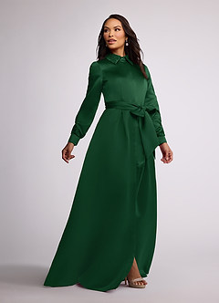 Azazie Ruth vestidos de madre de la novia Vestido de Verde Oscuro de Satin Mate de Corte En A con Encaje image2