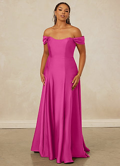 Christian Siriano Bridal for Azazie 1002 Bridesmaid Dresses Fuchsia A-Line Off the Shoulder Stretch Satin Convertible Dress image8