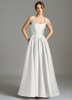 Azazie Verina Brautjungfernkleider A-Linie Plissee Stretch-Satin Kleid Weiß image3