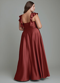 Azazie Leilani Robes de demoiselle d'honneur Robe Trapèze en Satin extensible Drapé Terracotta image2