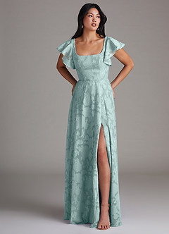 Azazie Bondi Bridesmaid Dresses Mist A-Line Side Slit Floral Burnout Dress image4