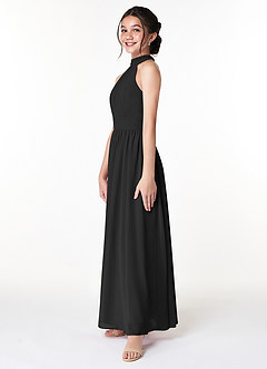 Azazie Iman Junior Black A-Line Pleated Chiffon Dress image5