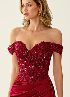 Nerine Rot Meerjungfrauen-Abendkleid mit Spitzenkorsett und Schnürung am Rücken image2