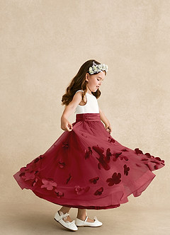 Azazie Vi Flower Girl Dresses Pomegranate A-Line Sleeveless Tulle Dress image2