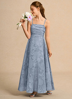 Azazie Pebbles Junior Formal Blumenmädchenkleider A-Linie Plissee Blumen-Burnout Kleid Staubblau image4