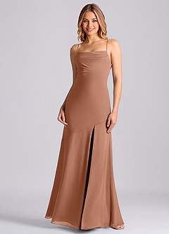 Azazie Grata 신부 들러리 드레스 인어 주름진 쉬폰 바닥 길이 드레스 image3