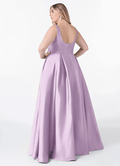 Azazie Neve Jurken voor bruidsmeisjes Jurk van Stretch Satijn met Baljurk met Zakken Frosted Lila image8