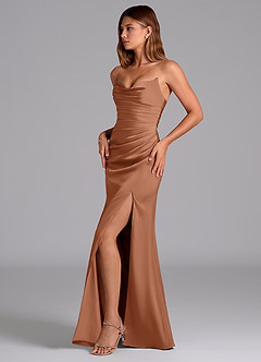 Azazie Claudelle Suknie dla druhen Syrena Bez ramiączek Satyna elastyczna Do ziemi Sukienka image3