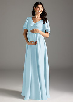 Azazie Verna vestidos de dama de honor de maternidad Vestido de Corte En A Volante Hasta el suelo Satén Elástico image3