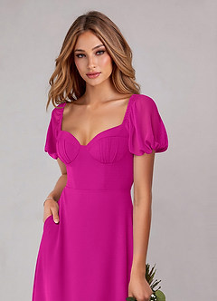 Azazie Fatima Bridesmaid Dresses Fuchsia A-Line with Pockets Chiffon Dress image6