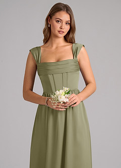 Azazie Hattie Bridesmaid Dresses Pistachio A-Line Corset Stretch Satin Dress image6