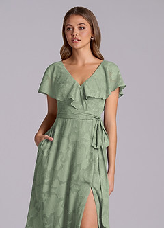 Azazie Lainey Abiti da Damigella Abito A-Line in Burnout Floreale Con Tasche Agave image7