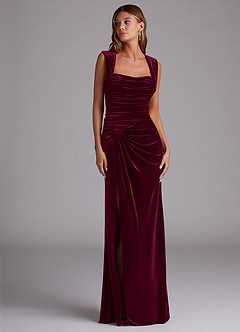 Azazie Genesis Vestidos de damas de honor Vestido de Cabernet de terciopelo de Corte Recto con Plisado image3