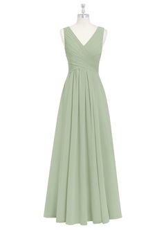 Azazie Flora Bridesmaid Dresses Dusty Sage A-Line Pleated Chiffon Dress image7