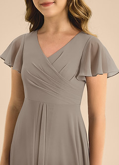 Azazie Induh Junior Taupe A-Line Pleated Chiffon Dress image5