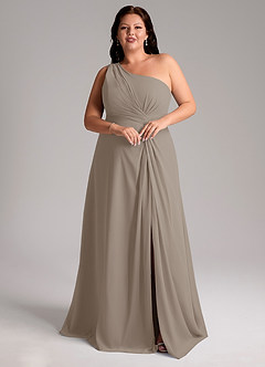 Azazie Brooke Vestidos de damas de honor Vestido de Gris Pardo de Gasa de Corte en A con Hombro unilateral image10