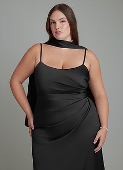 Azazie Calandra Bridesmaid Dresses Black Sheath Pleated Stretch Satin Dress image8