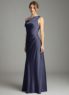 Azazie Emerson Bridesmaid Dresses Stormy Mermaid Off the Shoulder Stretch Satin Dress image4