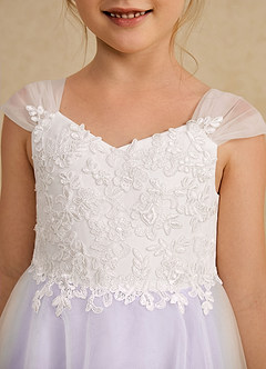 Azazie Momo Flower Girl Dresses Ivory Lilac A-Line Lace Dress image6