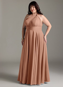 Azazie Charlize Bridesmaid Dresses Champagne Rose A-Line One Shoulder Chiffon Dress image11
